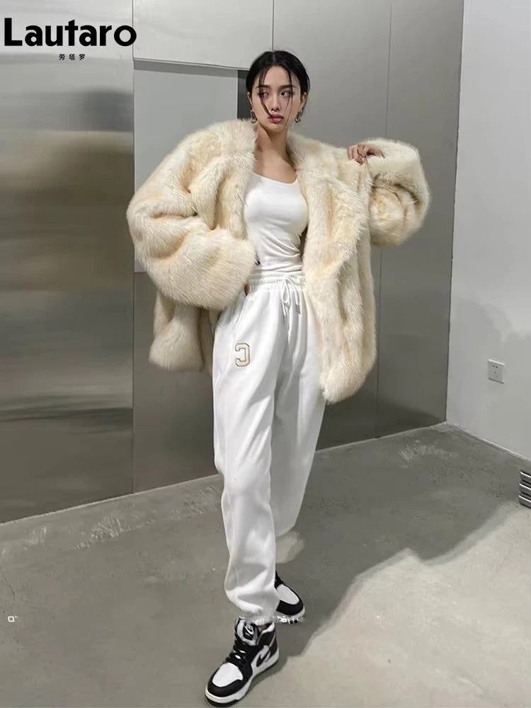 Lautaro Winter Loose Casual Thick Warm Soft Hairy Faux Fur Coat Women
