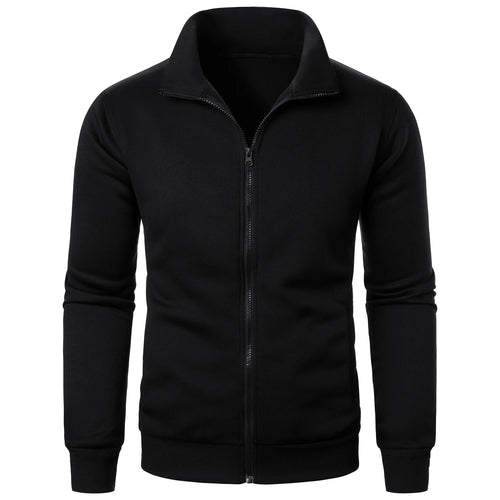 Men's casual sports zipper stand collar hoodie coat men's solid color