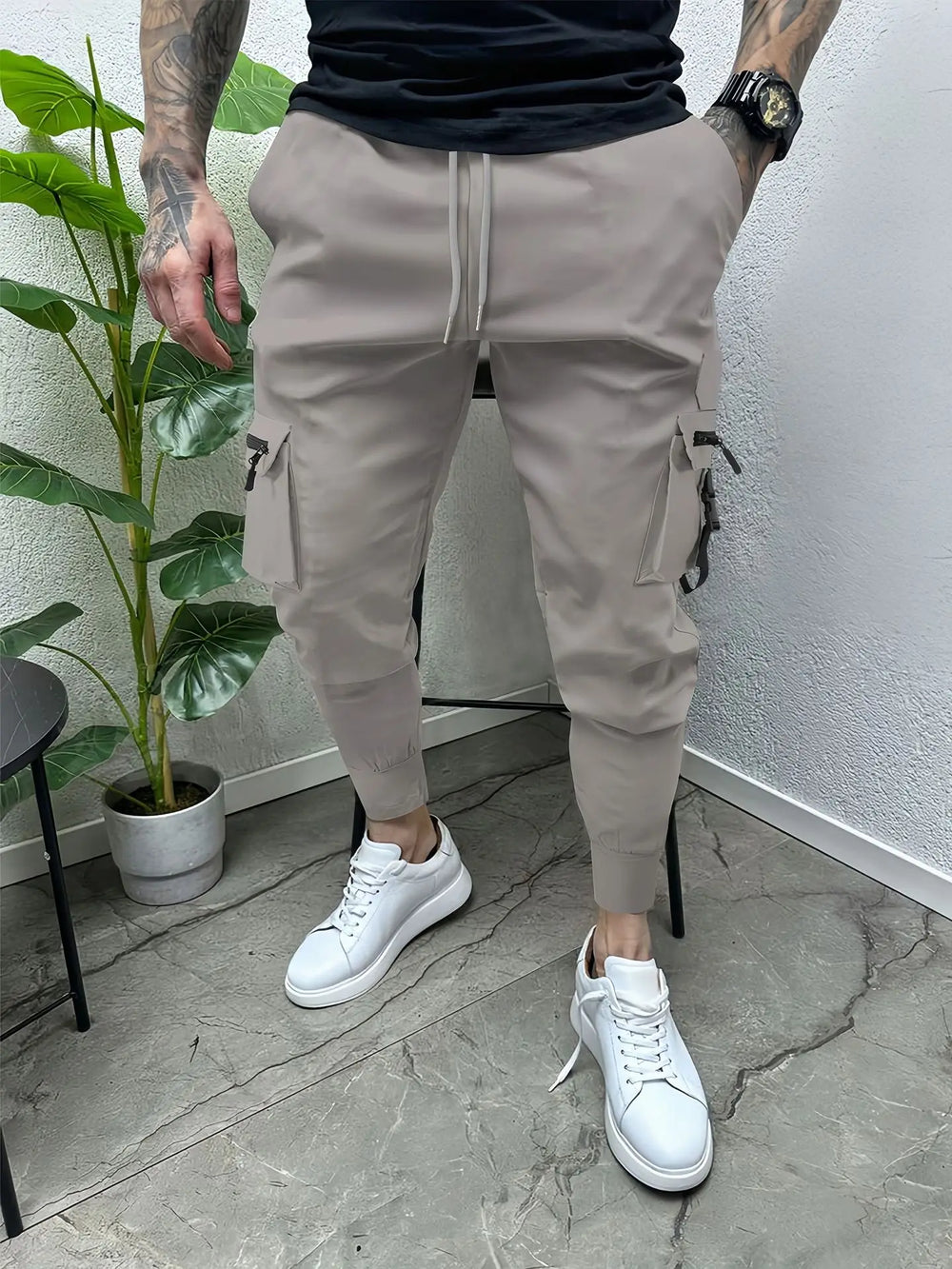 Spring and Autumn men ebay casual multi-pocket slim foot overalls