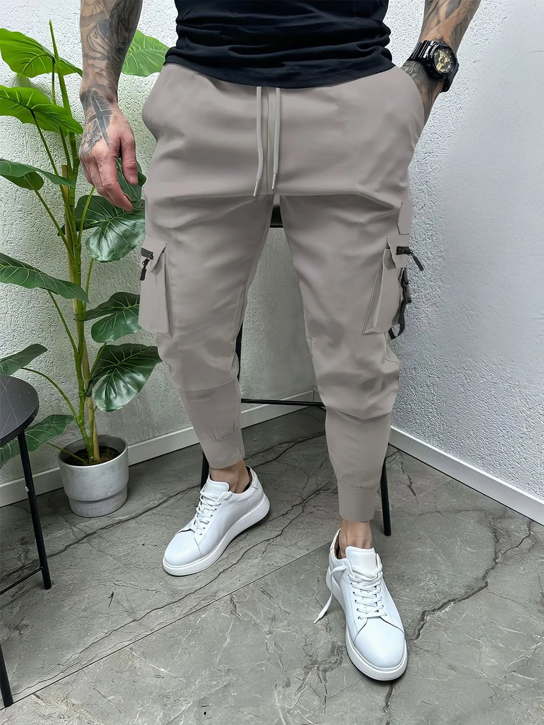 Spring and Autumn men ebay casual multi-pocket slim foot overalls