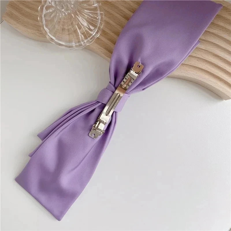 New Big Satin Hair Clip Hair Bows Girl Women Solid Pink Black Multi
