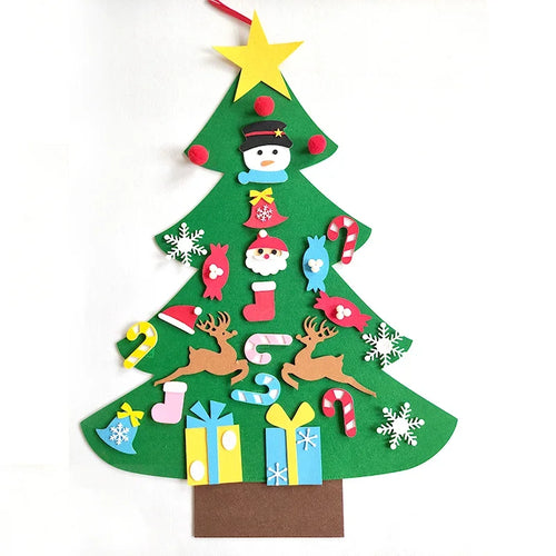 DIY Felt Christmas Tree Wall Hanging with LED String Lights for Kids