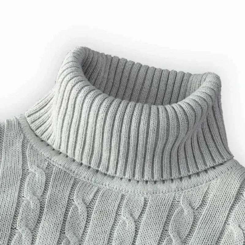 Men's High Neck Sweater Solid Color Pullover Knitted Warm Casual