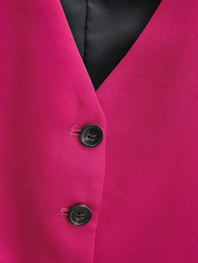 Women Fashion V Neck Sleeveless Pockets Short Vest Jacket Office Lady