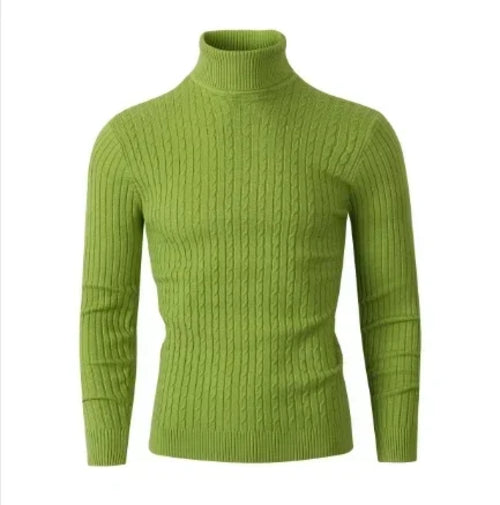 Men's High Neck Sweater Solid Color Pullover Knitted Warm Casual