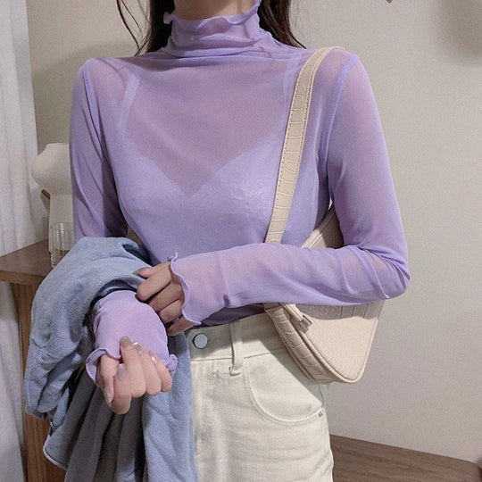 Sexy Women T Shirt See Through Transparent Tops Long Sleeve Ladies