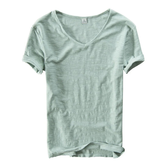 Summer T Shirt Men 100% Cotton Short Sleeve Tshirt V-neck Tops&Tee