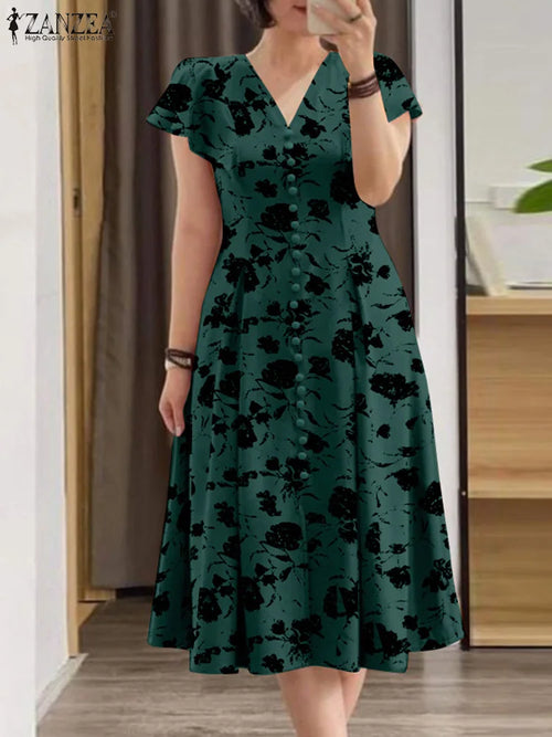 ZANZEA Ruffle Sleeve V Neck Party Sundress Casual Women 2024 Summer