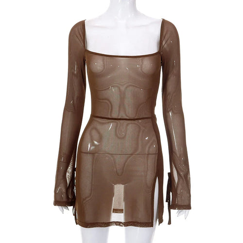 Square Collar Solid Mini Dress For Women Y2k Clothes Gauze Sexi Night
