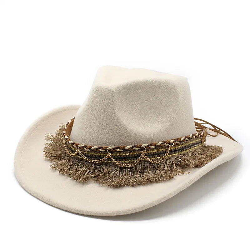 Wide Brim Fedora Hat with Braided Tassel Band - Church Jazz Hat for Outdoor Events, Daily Casual Wear, Photography Accessories