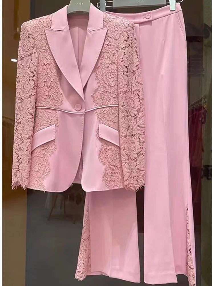 HIGH STREET Newest 2024 Runway Designer Suit Set Women's Lace