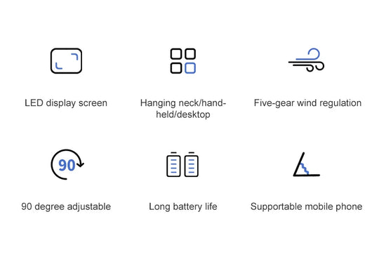 USB Handheld Mini Fan Foldable Portable Neck Hanging Fans 5 Speed Rechargeable Fan with Phone Stand and Display Screen