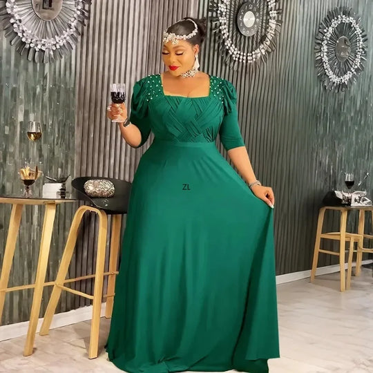 Curvy Elegant African Maxi Dress Half Sleeve Wedding Evening Gown for Women 2026 New Fashion Turkey Muslim Party Dress