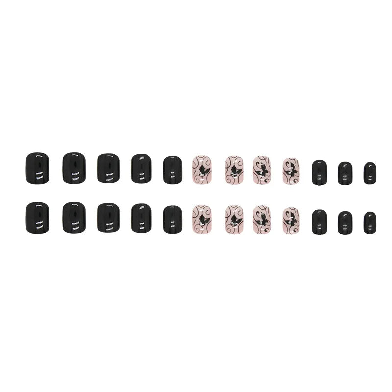 24pcs/set short saure fake nails for Spring summer season french style flowers butterfly design press on false nail art tips
