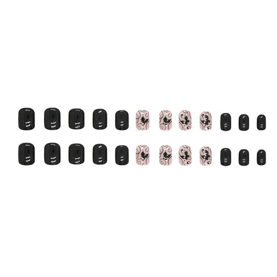 24pcs/set short saure fake nails for Spring summer season french style flowers butterfly design press on false nail art tips