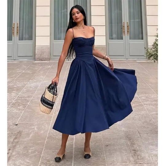 Elegant Spaghetti Strap Midi Dress Women Party Slim A Line Solid Suspender Lady Dresses New Spring Summer Fashion Sexy Vestidos