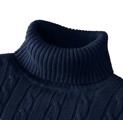 Men's High Neck Sweater Solid Color Pullover Knitted Warm Casual
