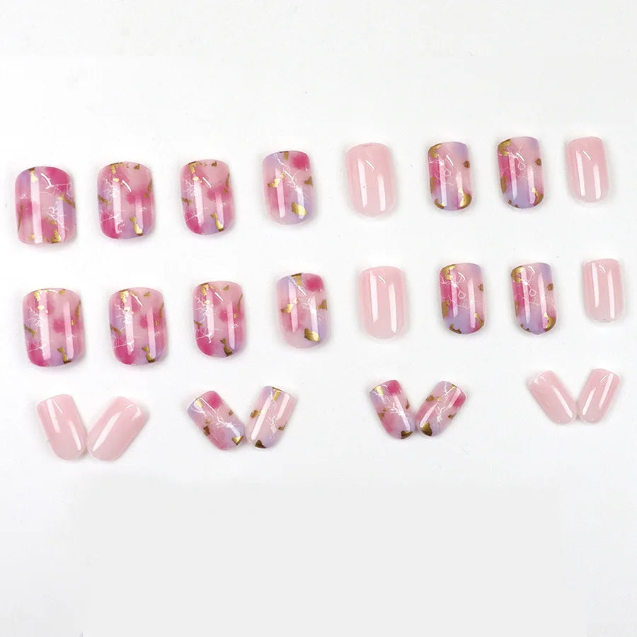 24pcs/set short saure fake nails for Spring summer season french style flowers butterfly design press on false nail art tips