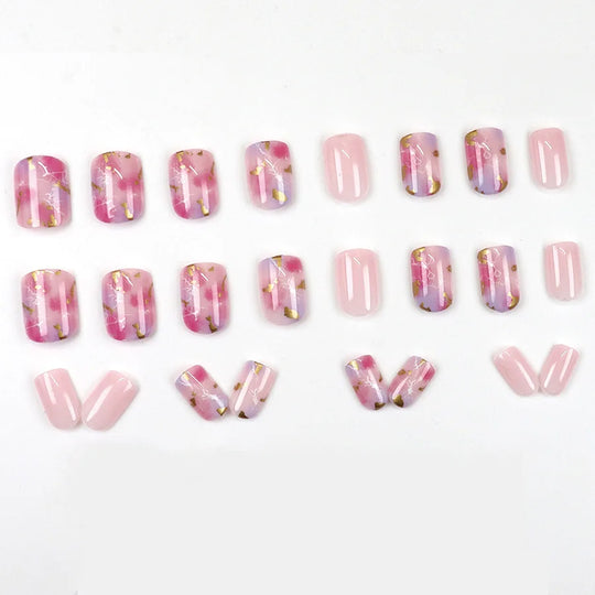 24pcs/set short saure fake nails for Spring summer season french style flowers butterfly design press on false nail art tips