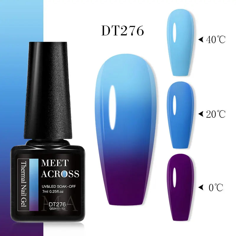 MEET ACROSS 7ml Thermal Gel Nail Polish Manicure 3 Layers Temperature Changing UV Gel Semi Permanent Soak Off Varnish Nail Art