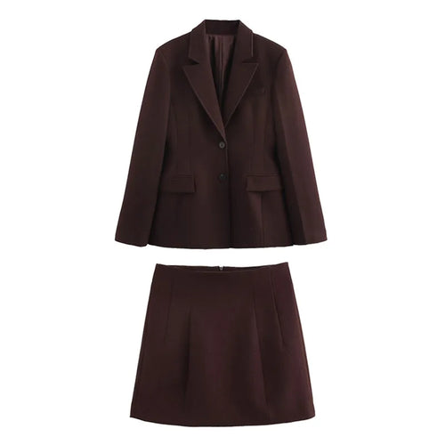 TRAFZA Women Fashion Suits Brown Turn-Down Collar Long Sleeves Single