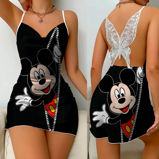 Mini Dress Pajama Skirt Bow Knot Party Dresses Satin Surface Minnie