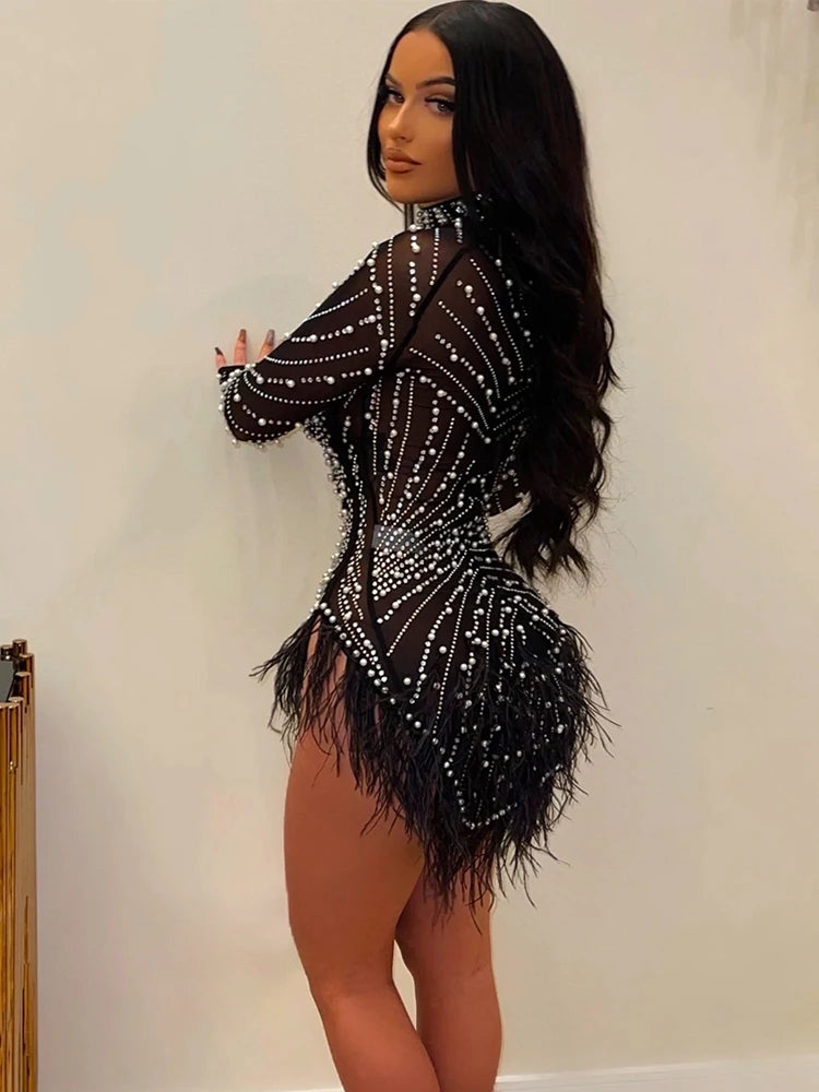 Sexy Tassel Black Short Dresses for Women 2024 Summer Fashion Mesh Hot