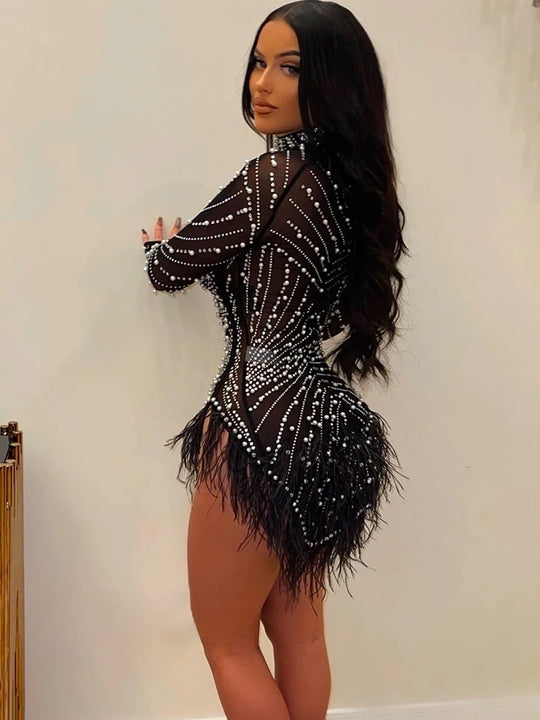 Sexy Tassel Black Short Dresses for Women 2024 Summer Fashion Mesh Hot
