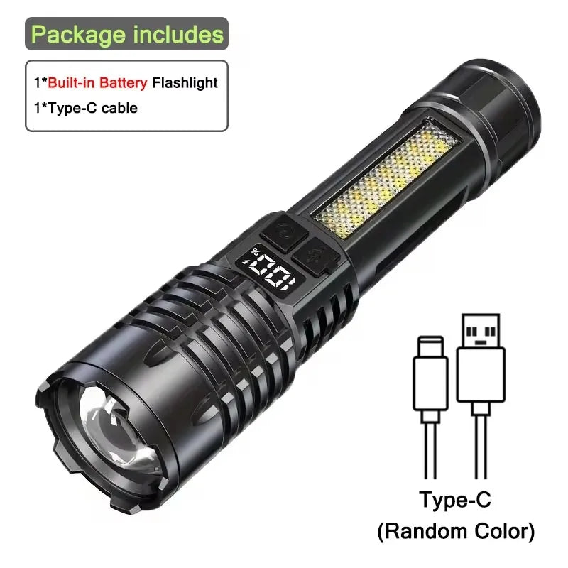 High Power LED Flashlight USB Rechargeable Torch Strong Light Flashlight Long Range Tactical Zoom Lamp Outdoor Camping Lantern