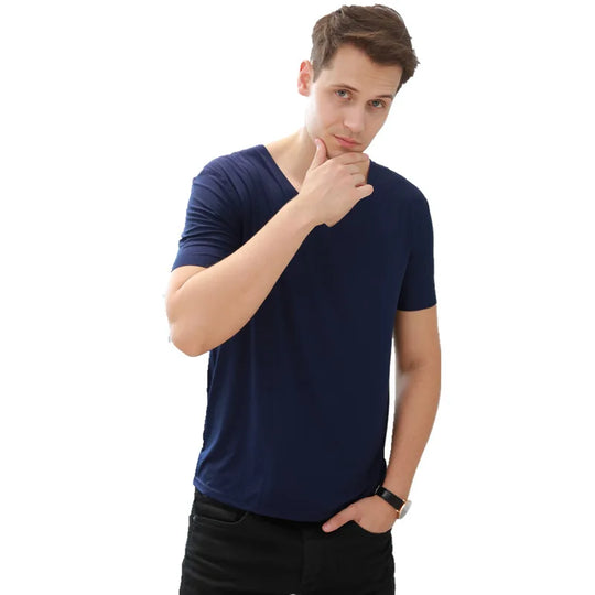 Summer Men's Ice Silk Vest Short Sleeves T Shirts V-Neck Tank Top Male