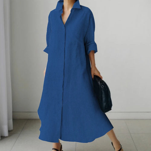 Solid Color Office V Neck Black Dress Long Sleeve High Temperament