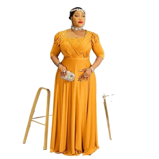 Curvy Elegant African Maxi Dress Half Sleeve Wedding Evening Gown for Women 2026 New Fashion Turkey Muslim Party Dress