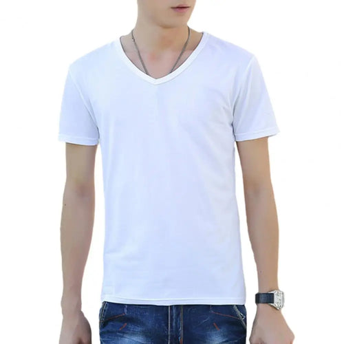 Men's Summer T-Shirt Cotton O-Neck V Neck Solid Color Short