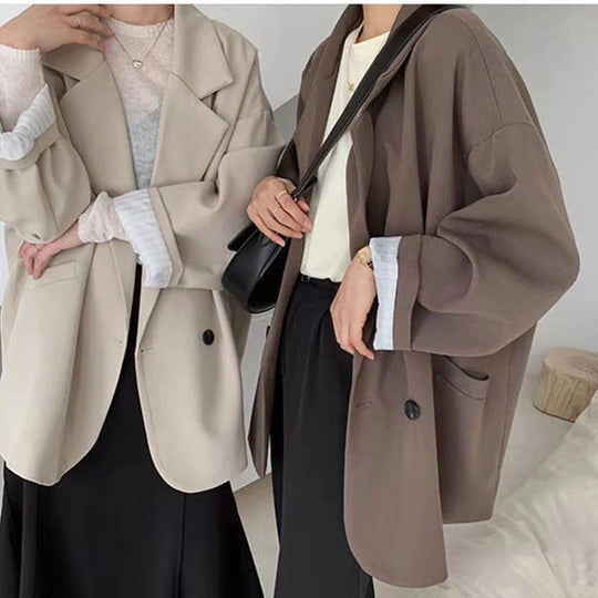 Vintage Blazers Women Elegant Solid Loose Coat Spring Fall Casual