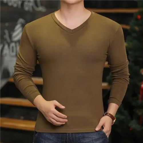 Fashion 2024 Long Sleeve T-shirt New Men's V-Neck Casual T-Shirts Long