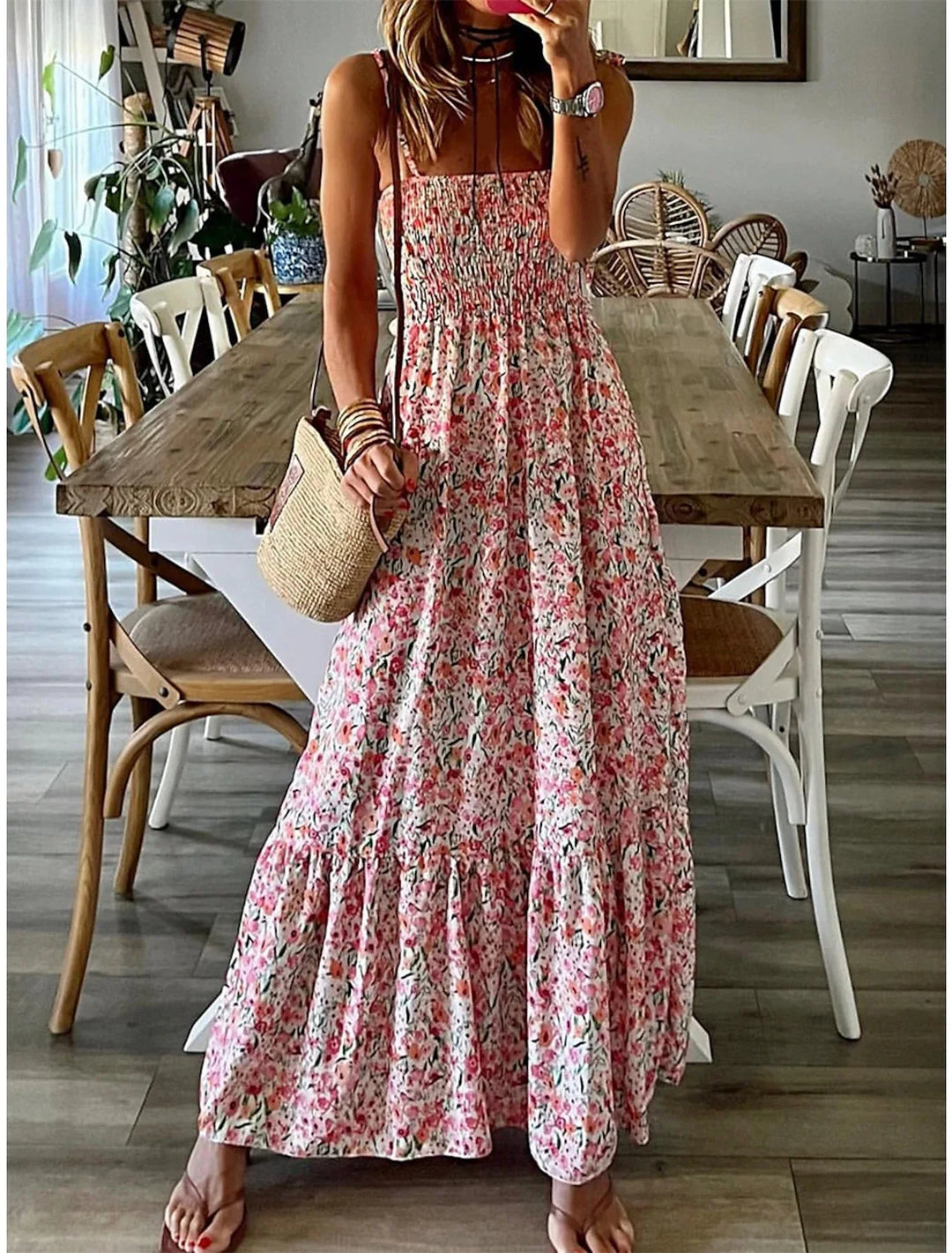 Summer Fashion Sling Maxi Dress Loose Elegant Ruffle A-Line Dress