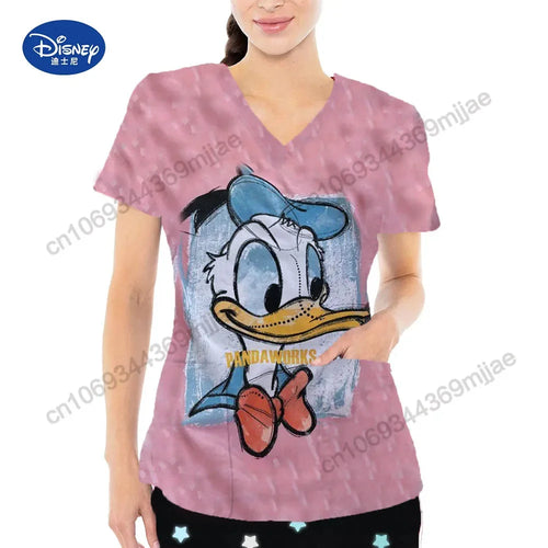 Fashion Vintage Y2k Tops V-neck Anime T-shirt Pocket Woman Clothes