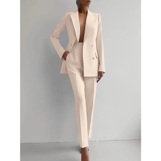 Women New 2pcs Clothes Set Solid Color Long Sleeve Blazer Jacket High