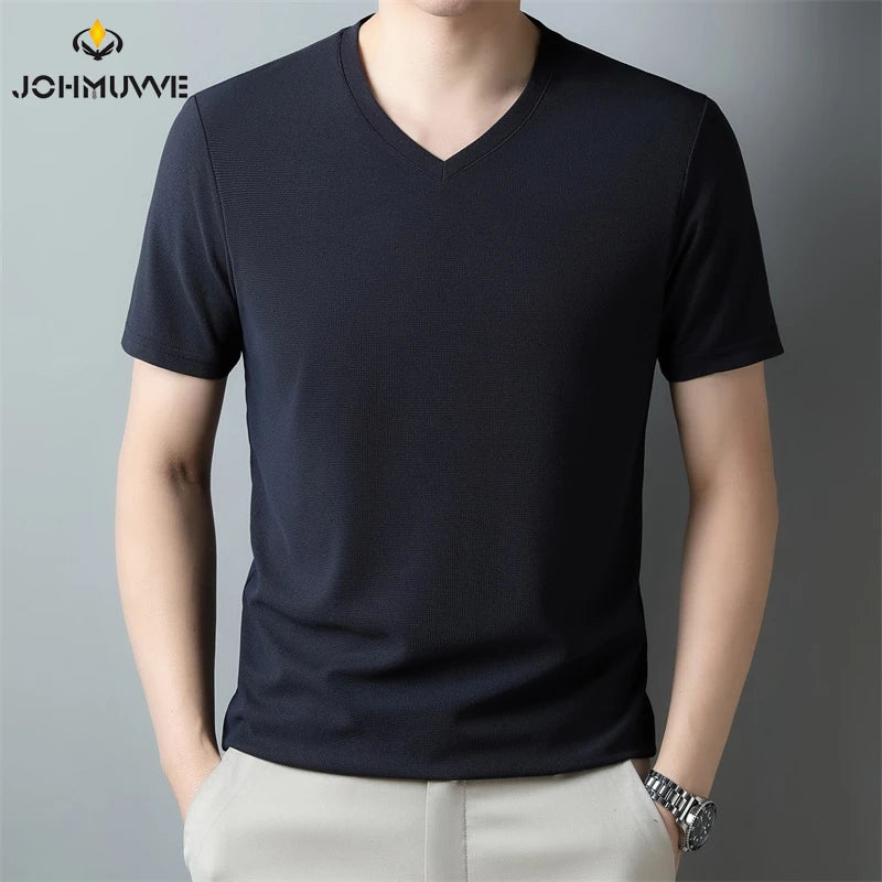 2025 Men's New Waffle V Neck Short Sleeved T-shirt Summer Comfortable