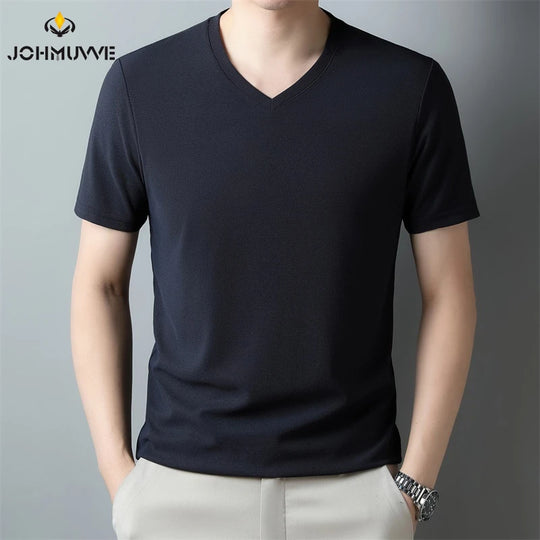 2025 Men's New Waffle V Neck Short Sleeved T-shirt Summer Comfortable