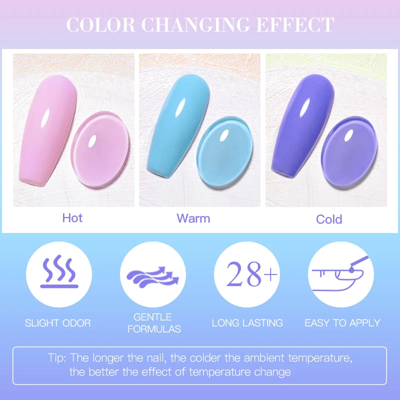 MEET ACROSS 7ml Thermal Gel Nail Polish Manicure 3 Layers Temperature Changing UV Gel Semi Permanent Soak Off Varnish Nail Art