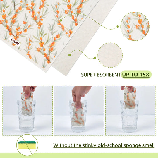 Flora Swedish Dishcloths Kitchen,6 Pack Watercolor Reusable Paper