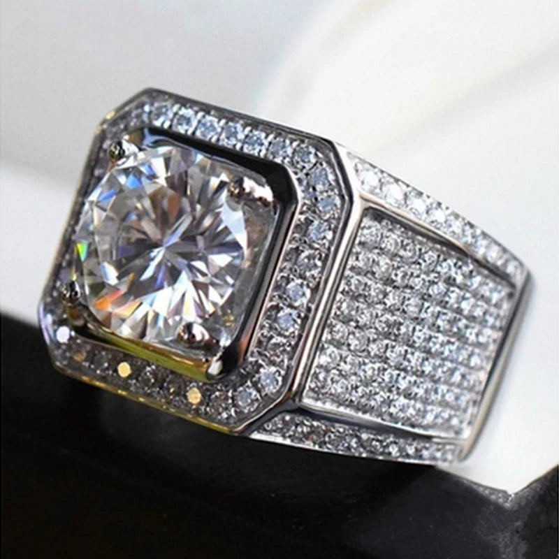 White Golden Iced Out HipHop Engagement Rings CZ Pinky Men Women Full Crystal Ring