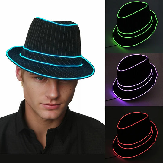 light up Men's hat and tie Led luminous Funny hat glowing Top Hat for Fluorescent club dance show props performances costumes