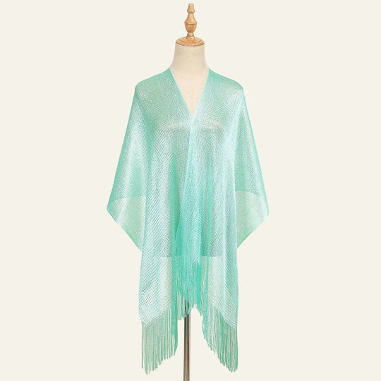 Shiny Bright Silk Scarf Women Evening Dress Shawl Tassel Gold Silver
