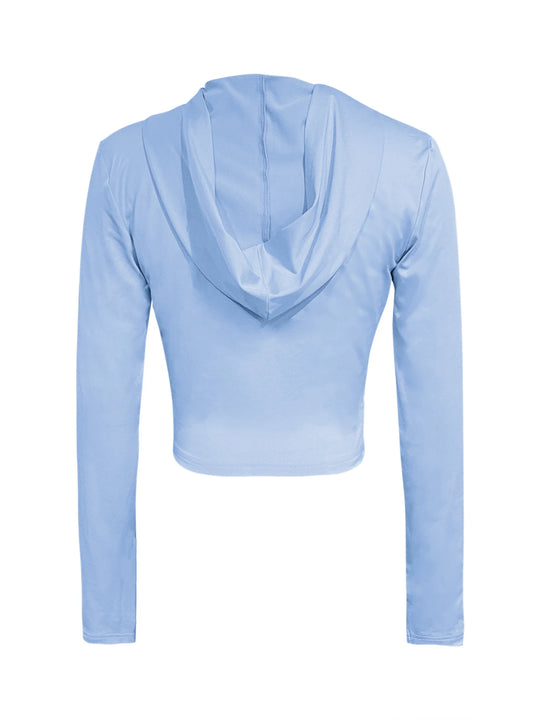 LW Hooded Collar Crop Top T-shirt Autumn Solid Color Long Sleeve Women's Hooded Crop Tops Slim Fit Short Streetwear Sporty sport