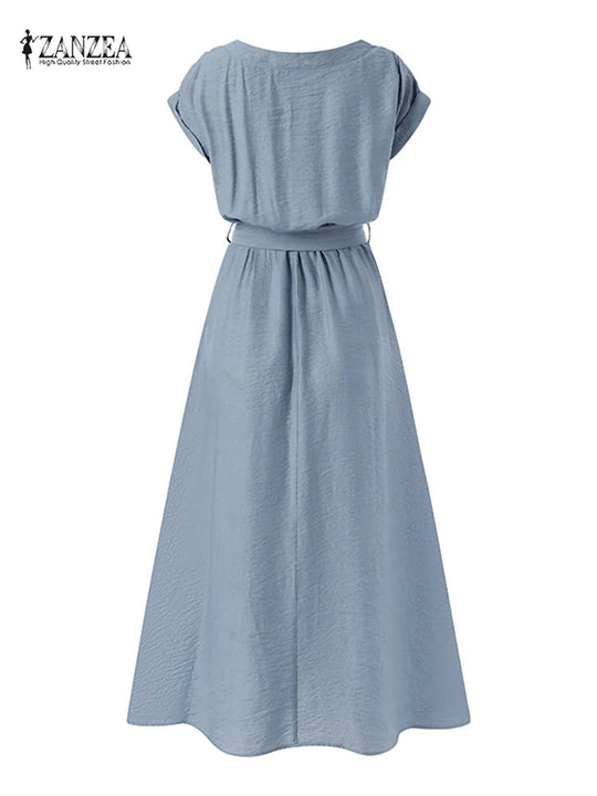 2023 ZANZEA Women Fashion Short Sleeve Dress Summer Elegant Party