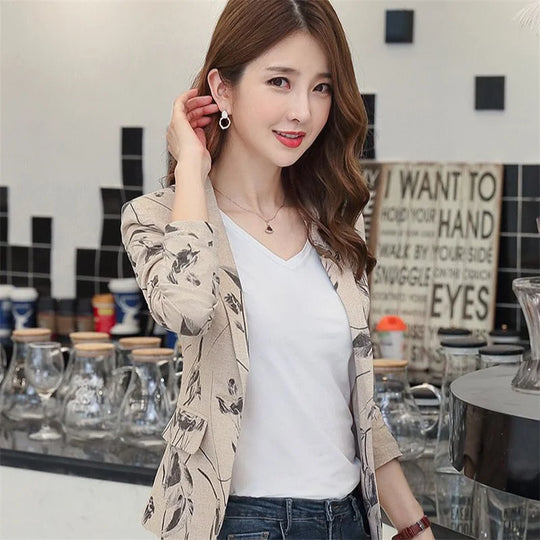 2023 Spring Autumn Women New Printed Small Suit Jacket Female Long
