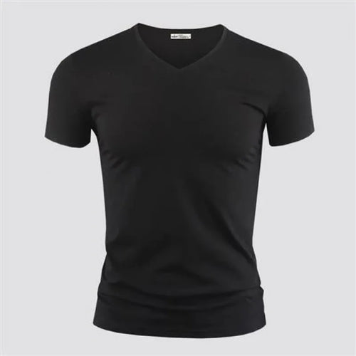 2025 Men's T Shirt Pure Color V Collar Short Sleeved Tops Tees Men