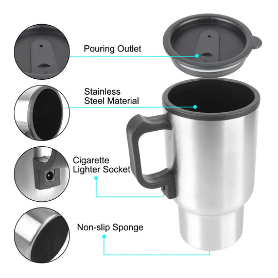 Electric Heating Car Kettle Stainless Steel Camping Travel Kettle 12V